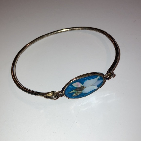 Vintage Alpaca Mexico Silver Mother of Pearl and Abalone Bracelet - Picture 3 of 7